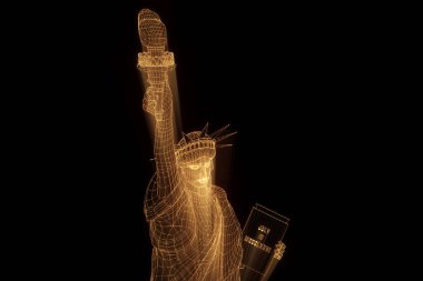 Tel Çerçeve hologramı tarzı Özgürlük heykeli. Güzel 3d render