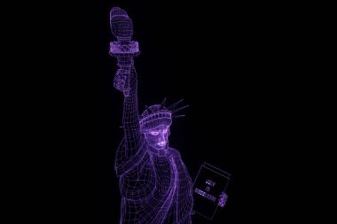 Tel Çerçeve hologramı tarzı Özgürlük heykeli. Güzel 3d render