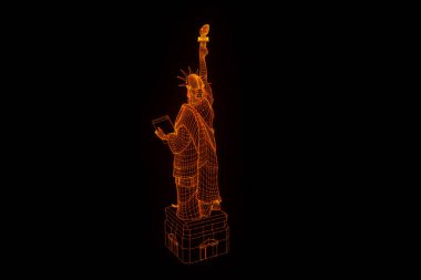 Tel Çerçeve hologramı tarzı Özgürlük heykeli. Güzel 3d render
