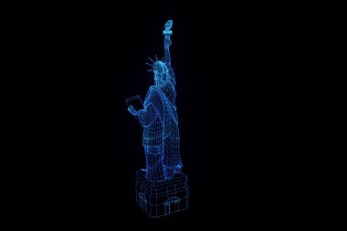 Tel Çerçeve hologramı tarzı Özgürlük heykeli. Güzel 3d render