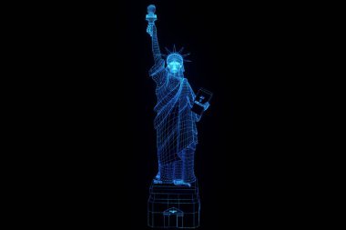 Tel Çerçeve hologramı tarzı Özgürlük heykeli. Güzel 3d render