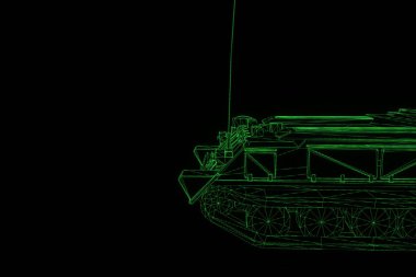 hareketli 3D tank Hologram tel kafes. Güzel 3d render
