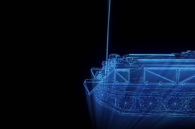 hareketli 3D tank Hologram tel kafes. Güzel 3d render