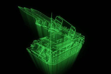 hareketli 3D tank Hologram tel kafes. Güzel 3d render