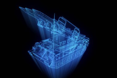 hareketli 3D tank Hologram tel kafes. Güzel 3d render