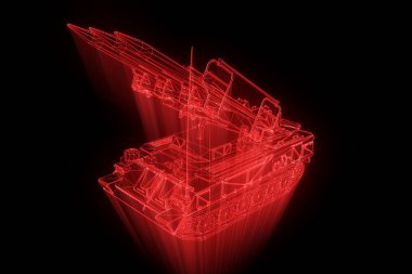 hareketli 3D tank Hologram tel kafes. Güzel 3d render