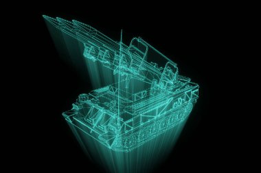 hareketli 3D tank Hologram tel kafes. Güzel 3d render