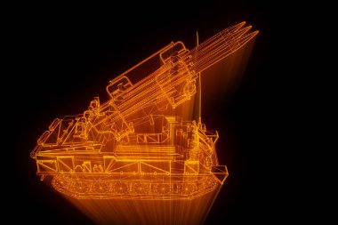 hareketli 3D tank Hologram tel kafes. Güzel 3d render