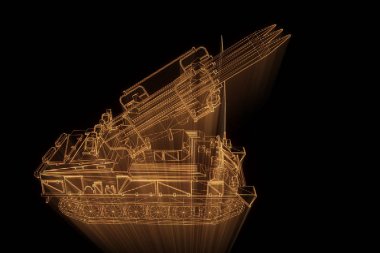 hareketli 3D tank Hologram tel kafes. Güzel 3d render