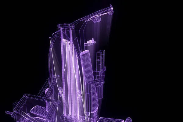 Banc de gymnastique dans le style Wireframe hologramme. Belle rendu 3D — Photo