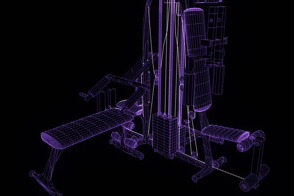 Γυμναστήριο πάγκος σε ολόγραμμα Wireframe στυλ. Ωραία 3d Rendering — Φωτογραφία Αρχείου