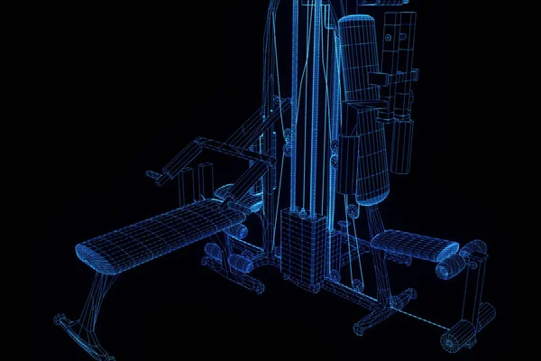 Gym Bench in Hologram Wireframe Style. Nice 3D Rendering — Stock Photo, Image