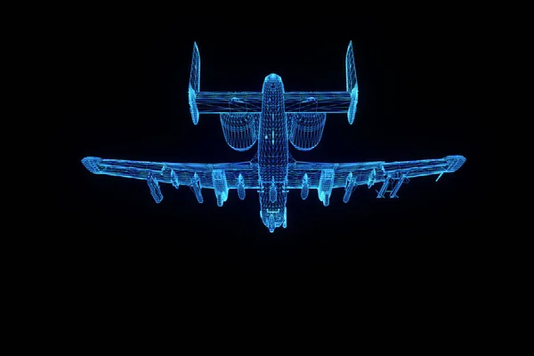 Avión Jet en estilo Holograma Wireframe. Niza 3D Rendering — Foto de Stock