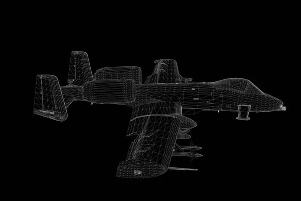 Avião Jet em estilo holograma Wireframe. Boa renderização 3D — Fotografia de Stock