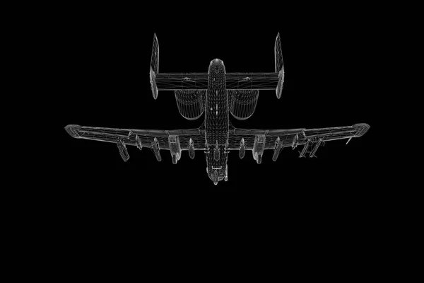 Avião Jet em estilo holograma Wireframe. Boa renderização 3D — Fotografia de Stock