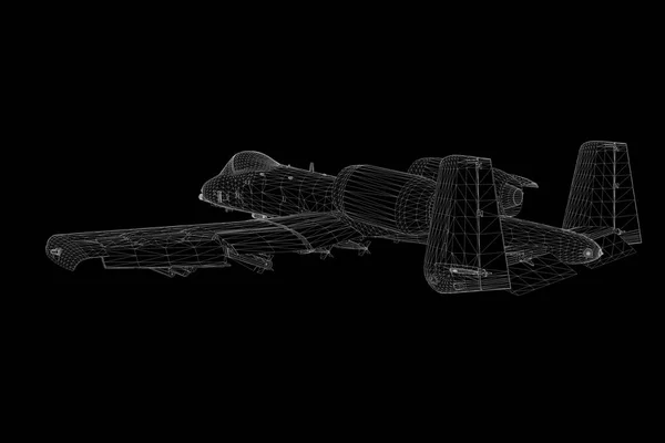 ホログラム ワイヤ フレーム スタイルで飛行機ジェット。素敵な 3 d レンダリング — ストック写真