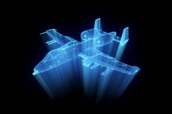 Avião Jet em estilo holograma Wireframe. Boa renderização 3D — Fotografia de Stock