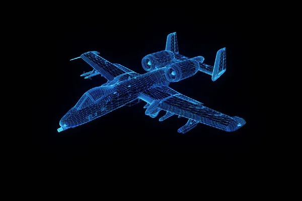 Airplane Jet w stylu model szkieletowy Hologram. Ładne renderowania 3d — Zdjęcie stockowe