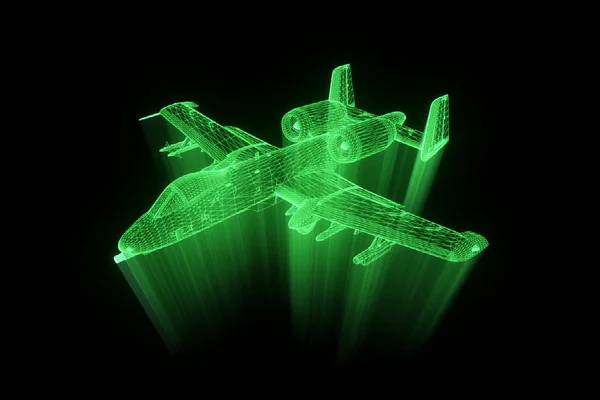 Avión Jet en estilo Holograma Wireframe. Niza 3D Rendering —  Fotos de Stock