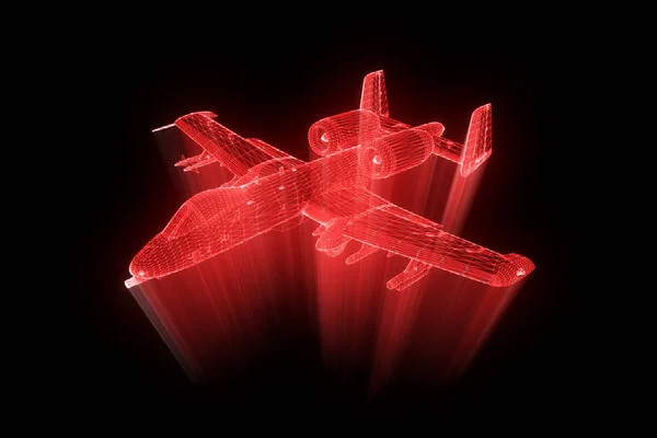 Avion Jet en Hologramme Wireframe Style. Belle rendu 3D — Photo