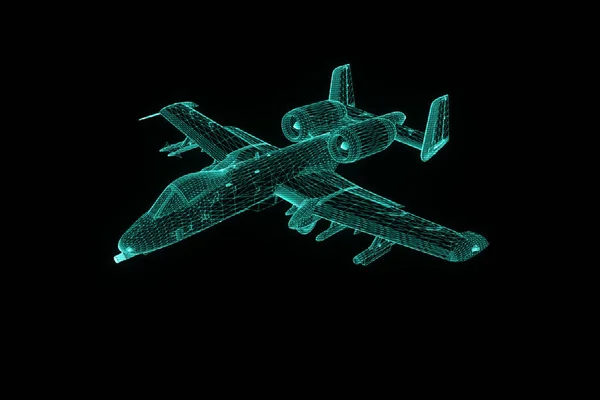 Airplane Jet in Hologram Wireframe Style. Nice 3D Rendering — Stock Photo, Image
