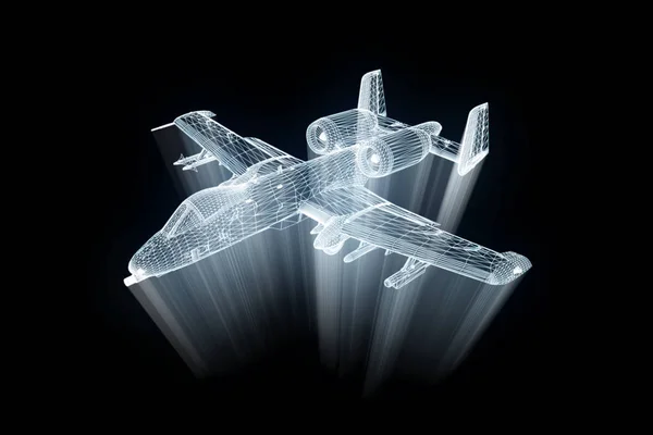 Airplane Jet in Hologram Wireframe Style. Nice 3D Rendering — Stock Photo, Image