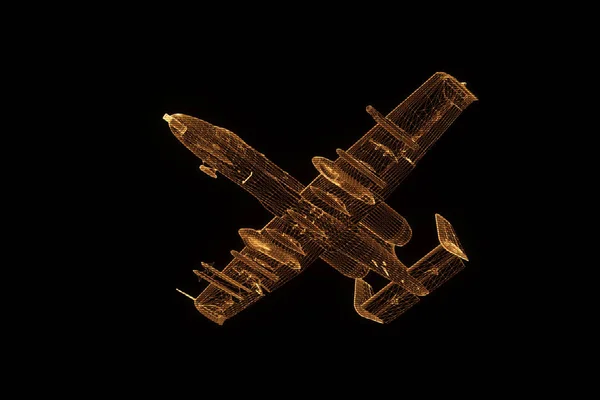 Avión Jet en estilo Holograma Wireframe. Niza 3D Rendering —  Fotos de Stock