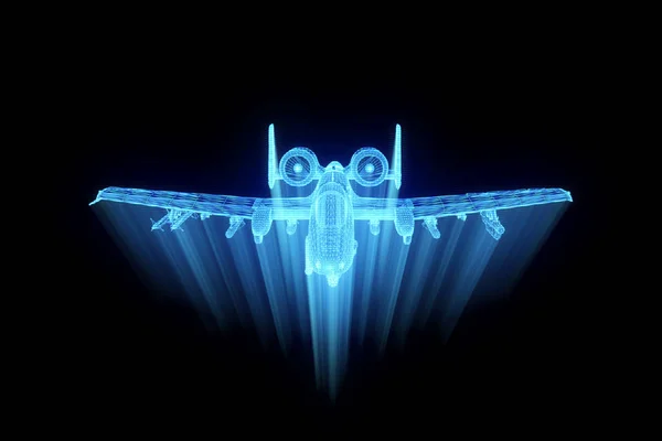 Avion Jet en Hologramme Wireframe Style. Belle rendu 3D — Photo