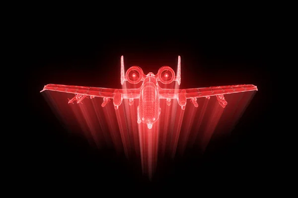 Avião Jet em estilo holograma Wireframe. Boa renderização 3D — Fotografia de Stock