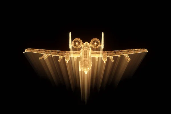 비행기 제트기 홀로그램 와이어 프레임 스타일입니다. 멋진 3d 렌더링 — 스톡 사진