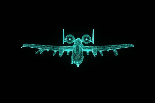 Avião Jet em estilo holograma Wireframe. Boa renderização 3D — Fotografia de Stock