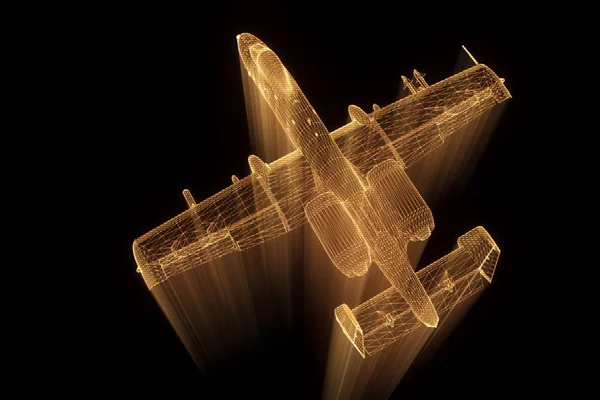 Avion Jet en Hologramme Wireframe Style. Belle rendu 3D — Photo