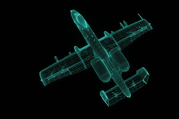 Airplane Jet in Hologram Wireframe Style. Nice 3D Rendering — Stock Photo, Image