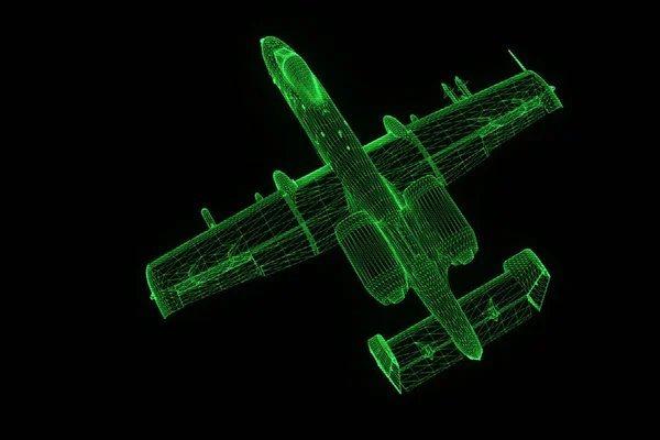 Flugzeug-Jet im Hologramm-Drahtgestell-Stil. schönes 3D-Rendering — Stockfoto