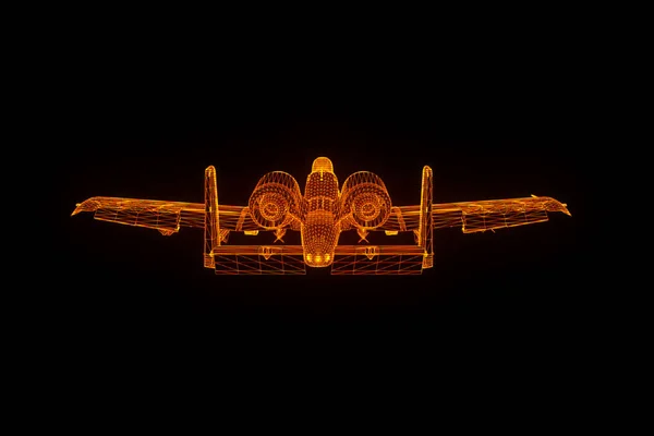 Flugzeug-Jet im Hologramm-Drahtgestell-Stil. schönes 3D-Rendering — Stockfoto