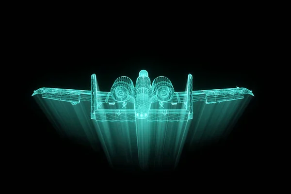 Avion Jet en Hologramme Wireframe Style. Belle rendu 3D — Photo