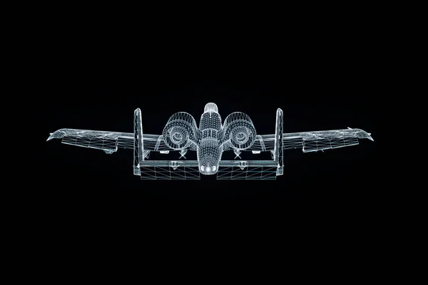 Avion Jet en Hologramme Wireframe Style. Belle rendu 3D — Photo