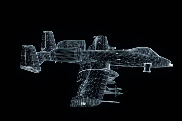 Avião Jet em estilo holograma Wireframe. Boa renderização 3D — Fotografia de Stock