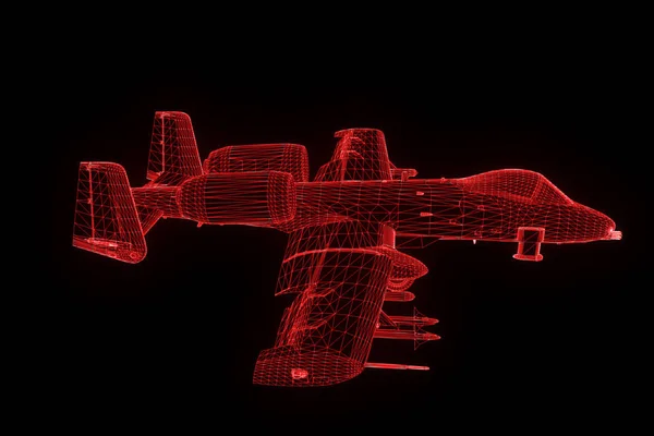Vliegtuig Jet in Hologram Wireframe stijl. Mooie 3D-Rendering — Stockfoto