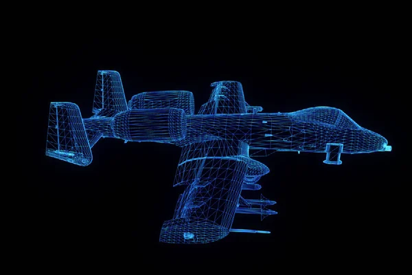 Airplane Jet w stylu model szkieletowy Hologram. Ładne renderowania 3d — Zdjęcie stockowe