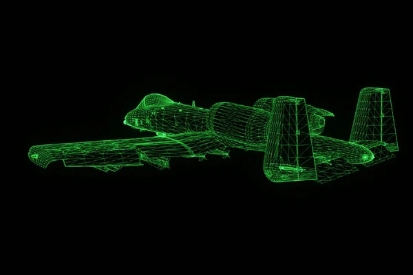 Repülőgép Jet Hologram drótváz stílusban. Szép 3D-s renderelés — Stock Fotó