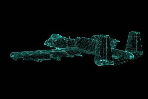 Airplane Jet in Hologram Wireframe Style. Nice 3D Rendering — Stock Photo, Image