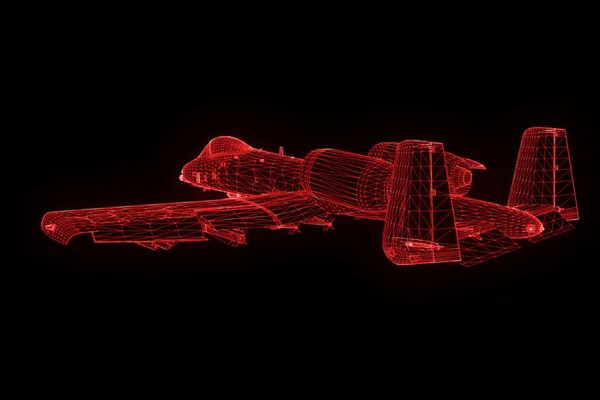 Vliegtuig Jet in Hologram Wireframe stijl. Mooie 3D-Rendering — Stockfoto