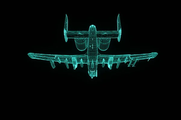 Airplane Jet in Hologram Wireframe Style. Nice 3D Rendering — Stock Photo, Image