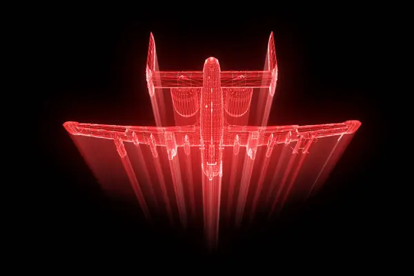 Avion Jet en Hologramme Wireframe Style. Belle rendu 3D — Photo