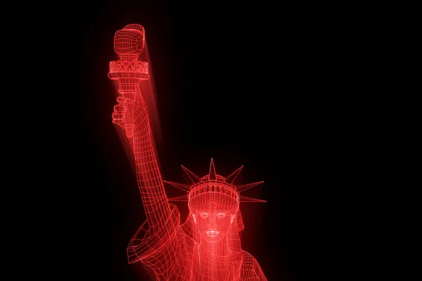 (Inggris) Liberty Statue in Wireframe Hologram Style Perenderan 3D Bagus — Stok Foto