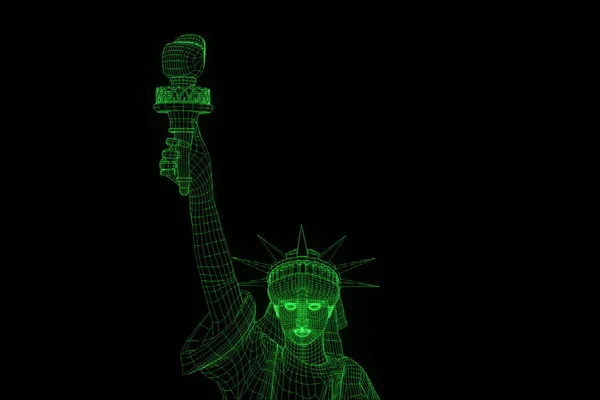 Statue de la liberté en style hologramme Wireframe. Belle rendu 3D — Photo