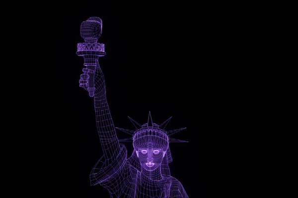 와이어 프레임 홀로그램 스타일에서 자유 동상입니다. 멋진 3d 렌더링 — 스톡 사진