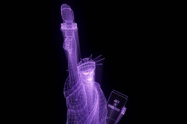 stock image Liberty Statue in Wireframe Hologram Style. Nice 3D Rendering