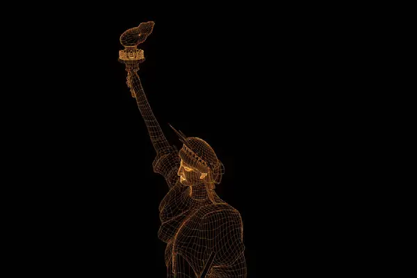 와이어 프레임 홀로그램 스타일에서 자유 동상입니다. 멋진 3d 렌더링 — 스톡 사진